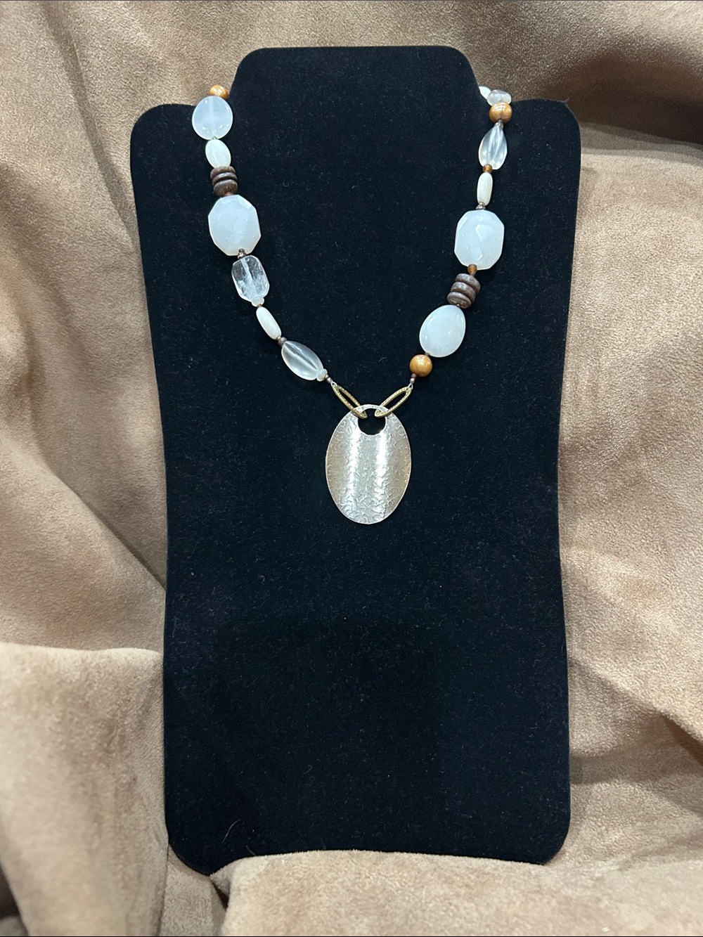 Shell, Brass, Palm Wood, Coco Bead, Jade, Mother-of-Pearl & Pearl Necklace